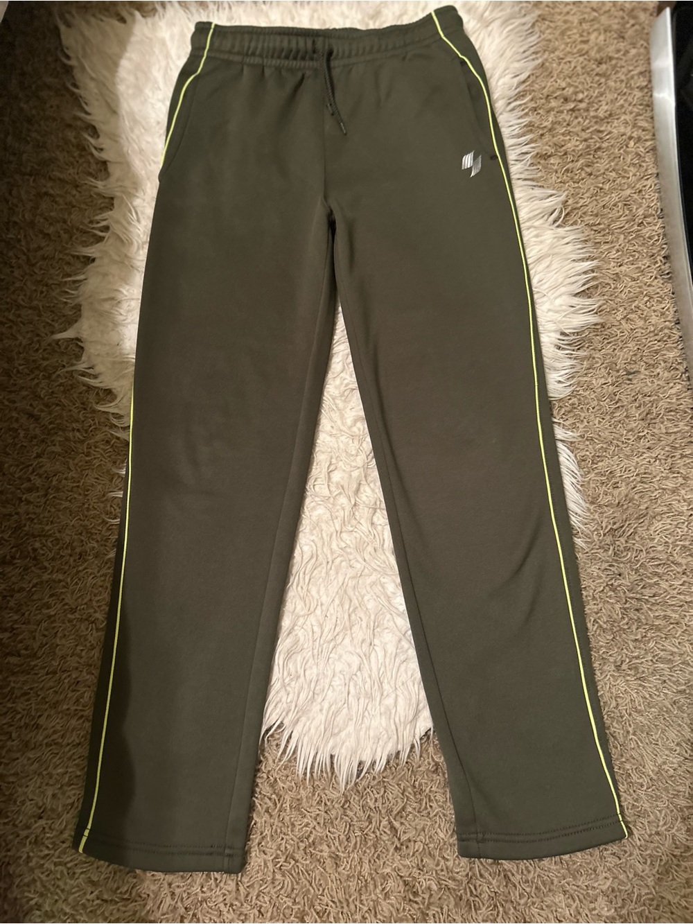 Olive Green Athletic Track Pants with Neon Trim